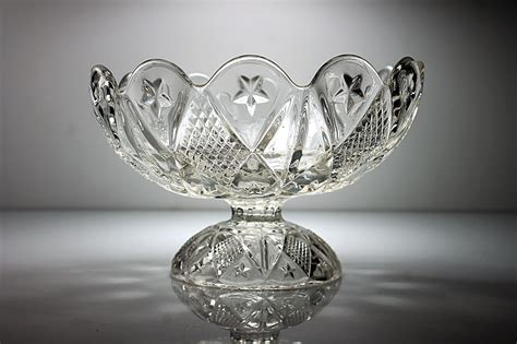 Eapg Compote Bowl Ohio Flint Glass Pressed Glass Diamond Pattern 1890s Pedestal Bowl