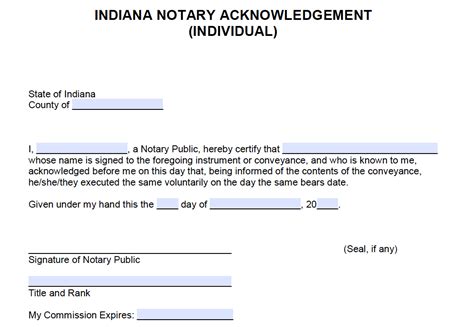 How to become a notary public in california | nna. Free Indiana Notary Acknowledgement - Individual - PDF - Word