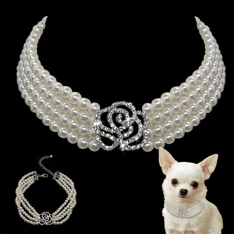 Cute 4 Rows Jewelry Pearl Dog Necklace Collars For Small Puppy
