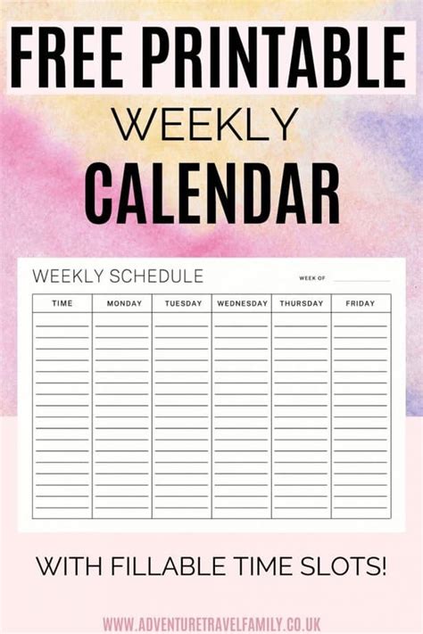 Free printable calendar with time slots