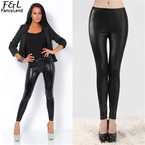Fashion Stretchy Shiny Synthetic Leather Slim Skinny Women Leggings