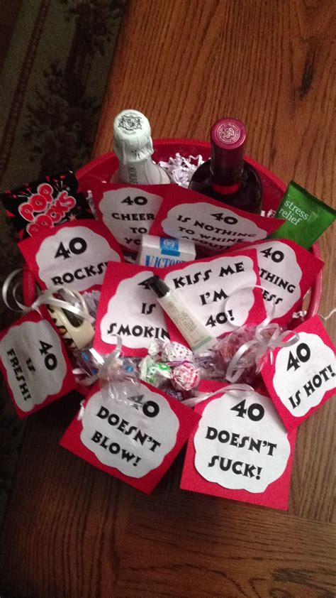 Let's start this decade off with a bang. 40th birthday gift basket: 40 rocks! (Pop rocks), 40 is ...