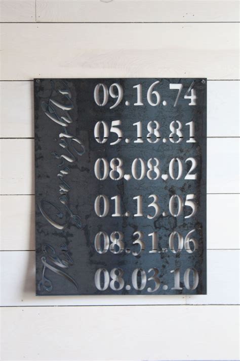 Handmade metal kitchen wall art. special dates birthday anniversary custom last name ...
