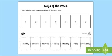 Days Of The Week Cut And Stick Activity Primary Resources