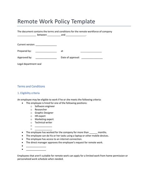 Free Printable Work From Home Policy Templates Pdf Word