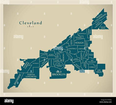 Modern City Map Cleveland Ohio City Of The Usa With Neighborhoods And