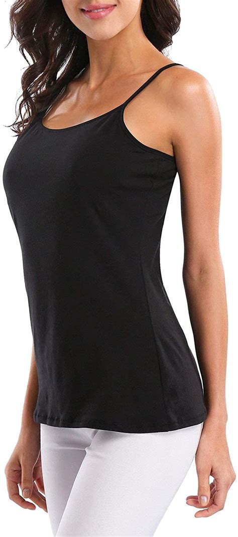 Attraco Womens Cotton Camisole Shelf Bra Spaghetti Straps Tank Top 2 Packs Ebay