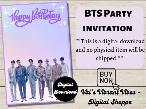 Bts Party Invitation Template Bts Celebration Bts Army Etsy