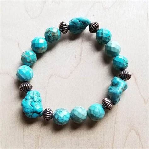 Faceted Natural Blue Turquoise Stretch Bracelet T Bumboo Bamboo