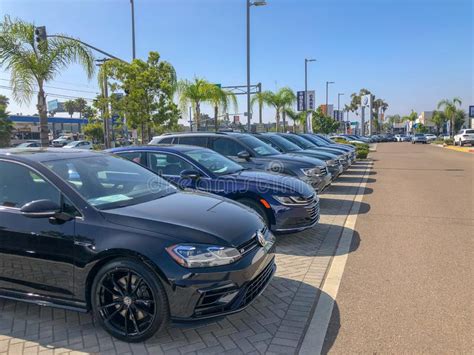 Row Of New Volkswagen Car At Dealer And Service Showroom In San Diego