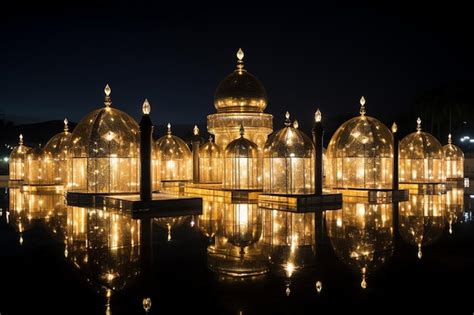 Premium Ai Image Radiant Ramadan Night Gold Dome Mosque And Crescent