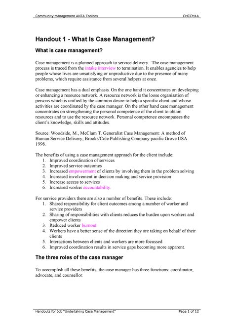 All Handouts Chccsm004 Handout 1 What Is Case Management What Is
