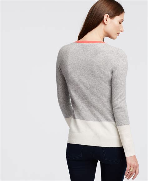 Lyst Ann Taylor Colorblock Cashmere V Neck Sweater In Metallic