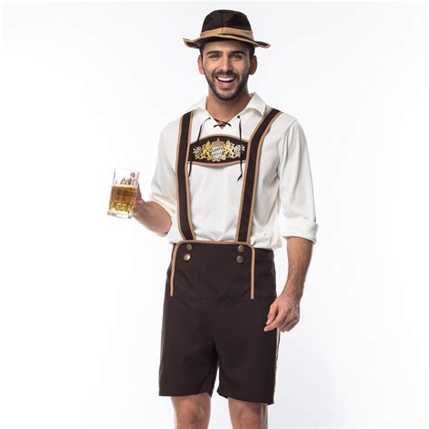 Men Bavarian Lederhosen German Oktoberfest Traditional Shorts Beer Guy