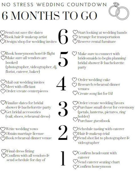 Wedding Checklist 6 Months To Go Etsy