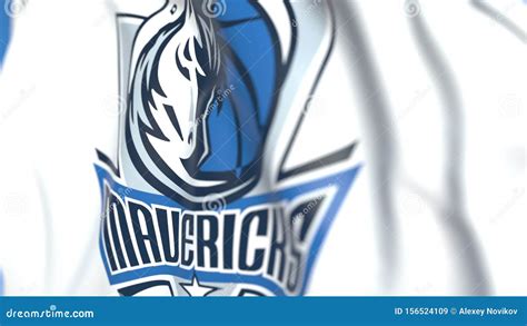 Flying Flag With Dallas Mavericks Team Logo Close Up Editorial 3d