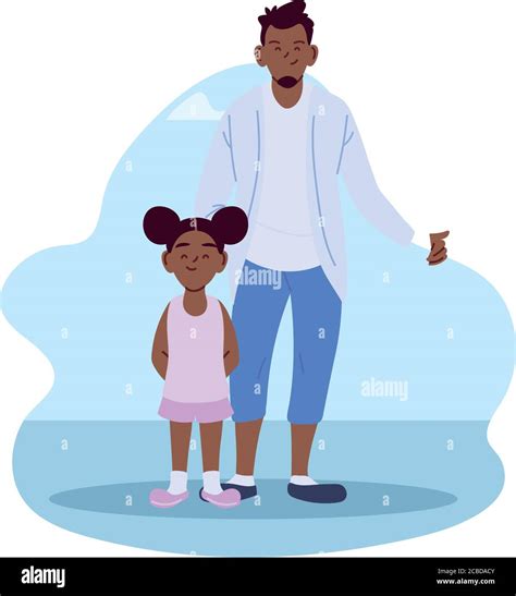 Diseño De Dibujos Animados De Padre E Hija Negros Relación Familiar Y