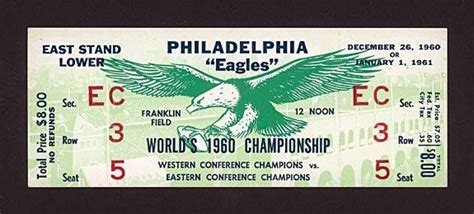 800 Ticket To The Eagles 1960 World Championship Game Cardinals