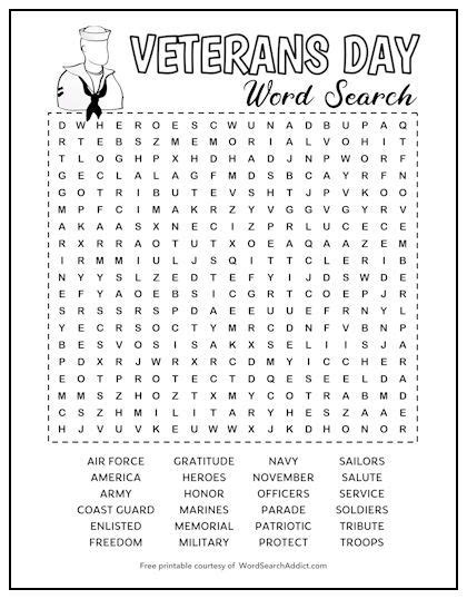 Veterans Day Printable Word Search Puzzle Veterans Day Word Search