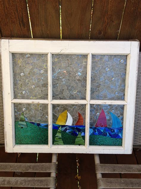 Six Paned Wooden Window Turned Into A Beautiful Scene Of Land And Sea