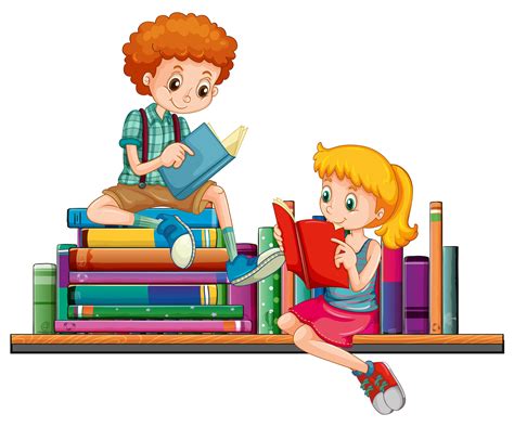 Boy And Girl Reading Books Together 367543 Vector Art At Vecteezy