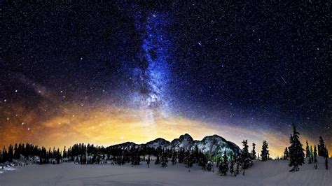 Milky Way Above The Snowy Mountains Wallpaper Nature And Landscape