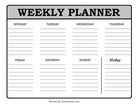 Printable Weekly Calendar Template Free Blank Pdf Weekly Planner