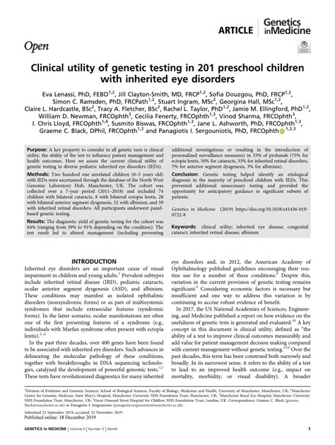 Pdf Clinical Utility Of Genetic Testing In 201 Preschool Children