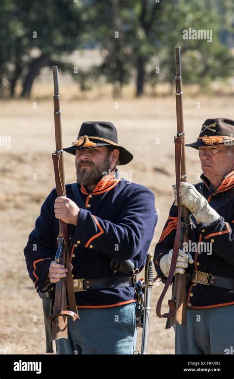 Union Soldiers At An American Civil War Reenactment At Hawes Farm