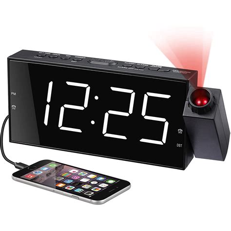Pictek Projection Alarm Clock Dimmer Digital Clock With Usb Phone