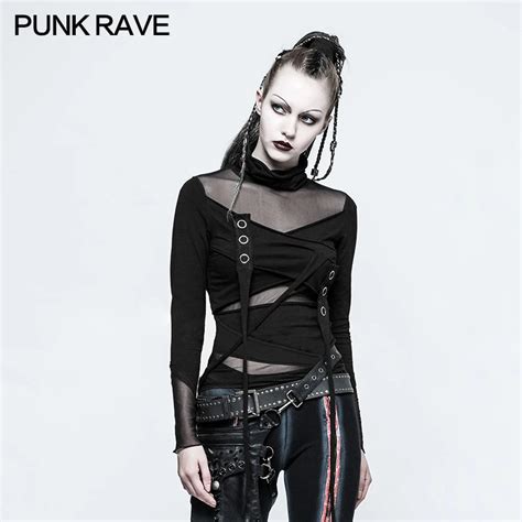 Punk Rave 2017 New Design T 480 Punk Rave Skinny Slim Comfortable Cotton Knit Perspectives Mesh