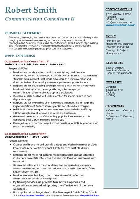 The ranking over search engines matter. Communication Consultant Resume Samples | QwikResume