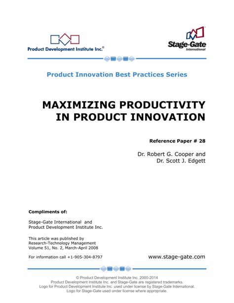 Maximizing Productivity In Product Innovation Product Innovation Best
