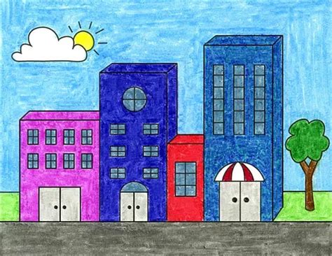 Easy How To Draw Buildings Tutorial Video And Coloring Page