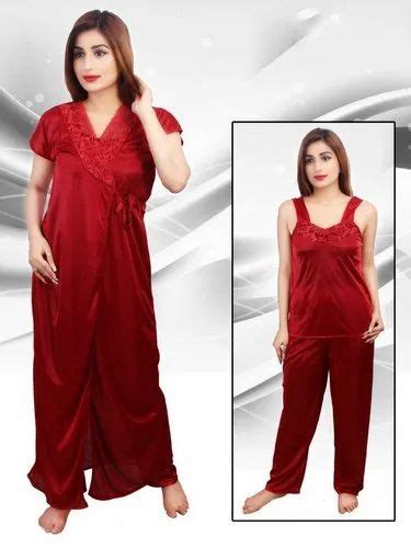 3 Piece Ladies Satin Nighty Red Plain At Rs 230set In Delhi Id 18743715197