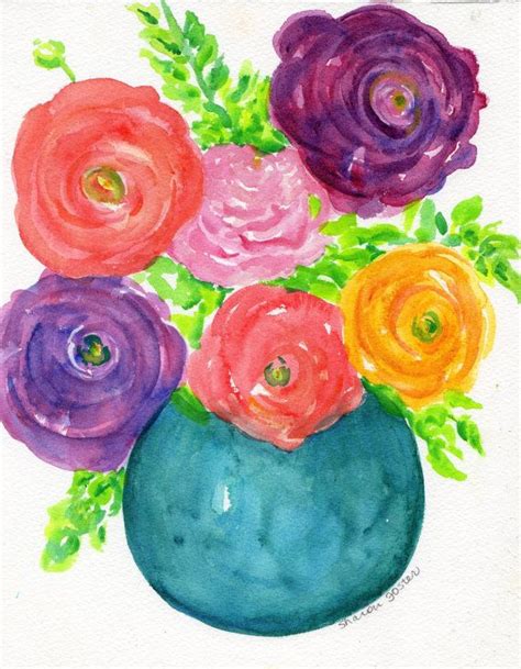 Reserved Ranunculus Watercolors Paintings Original 8 12 By Etsy
