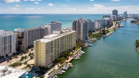 Aerial Collins Avenue Miami Beach Stock Photo Image Of Waterway Aqua