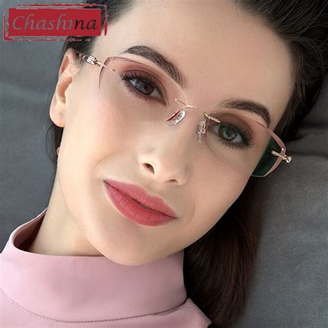 Chashma Rimless Spectacles Pure Titanium Fashion Eye Glasses Diamond