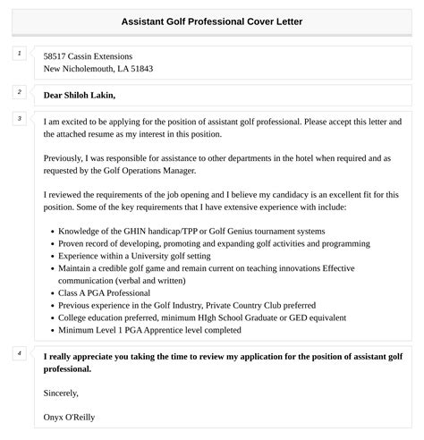 Assistant Golf Professional Cover Letter Velvet Jobs