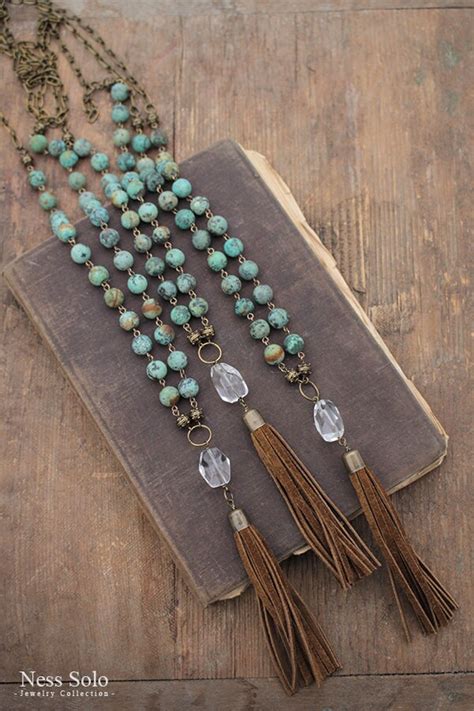 Turquoise Necklace Long Turquoise Tassel Necklace African Etsy