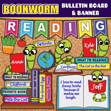 Printable Reading Bulletin Board Display Bookworm Editable - Etsy