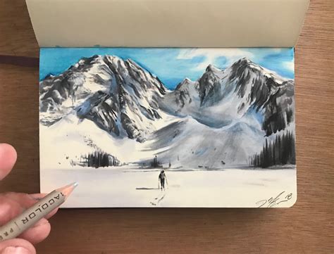 How To Draw Mountains With Colored Pencils To Draw Snowy Pines In