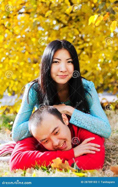 Happy Asian Couple In Love In Autumn Stock Image Image Of Girl Park 28789183
