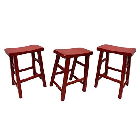 Ehemco 29″ Heavy Duty Saddle Seat Bar Stool In Red Set Of 3 Kitchen