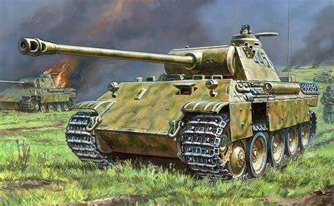Hd Wallpaper Art War Pzkpfw V Panther German Tanks Attack Infantry
