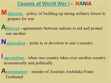 Causes Of Wwi Mania World History