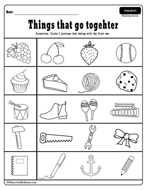 Things That Go Together Worksheets Planes And Balloons Critical