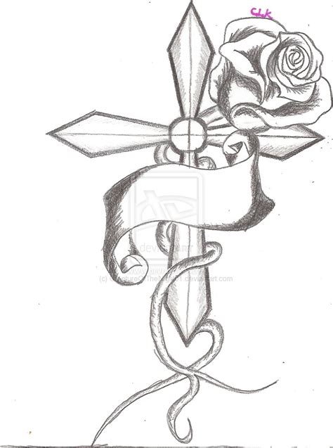 I create these designs digitally and format them for optimal printing. Cross With Rose Drawing at GetDrawings | Free download