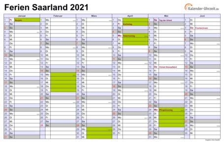 Jahreskalender 2021 mit feiertagen und kalenderwochen (kw) in 19 varianten, a4, hoch & quer. Ferien Saarland 2021 - Ferienkalender zum Ausdrucken