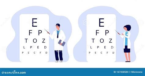 Female Optician Pointing To Snellen Chart Cartoon Vector